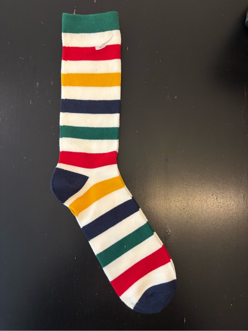 HBC Stripes Multicolor Striped Crew Socks - White with Red, Green, Navy & Yellow